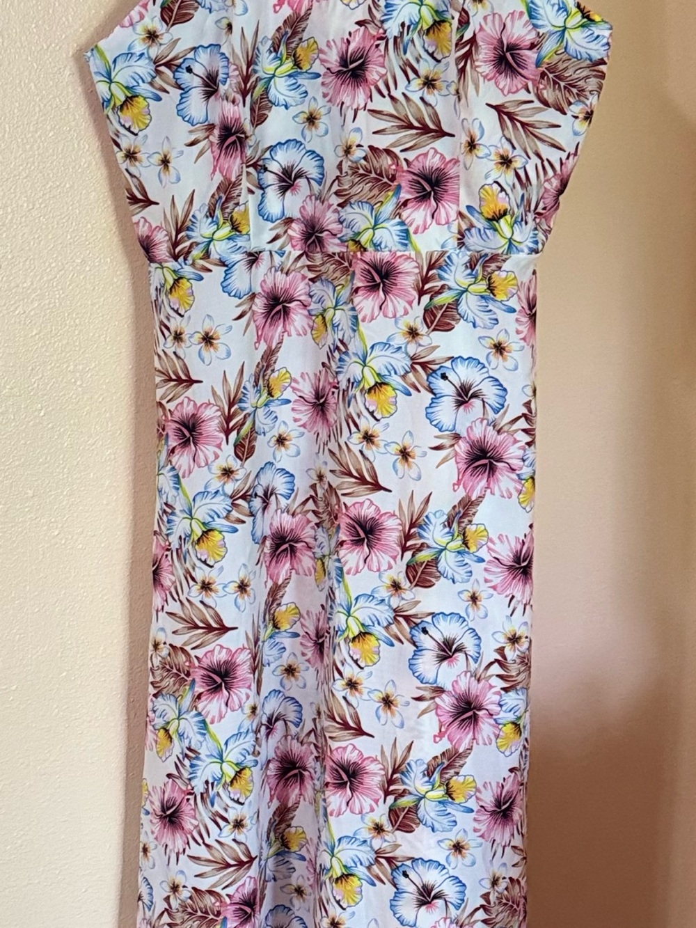 Floral Print Strapless Maxi Dress - White with Pink & Blue Flowers